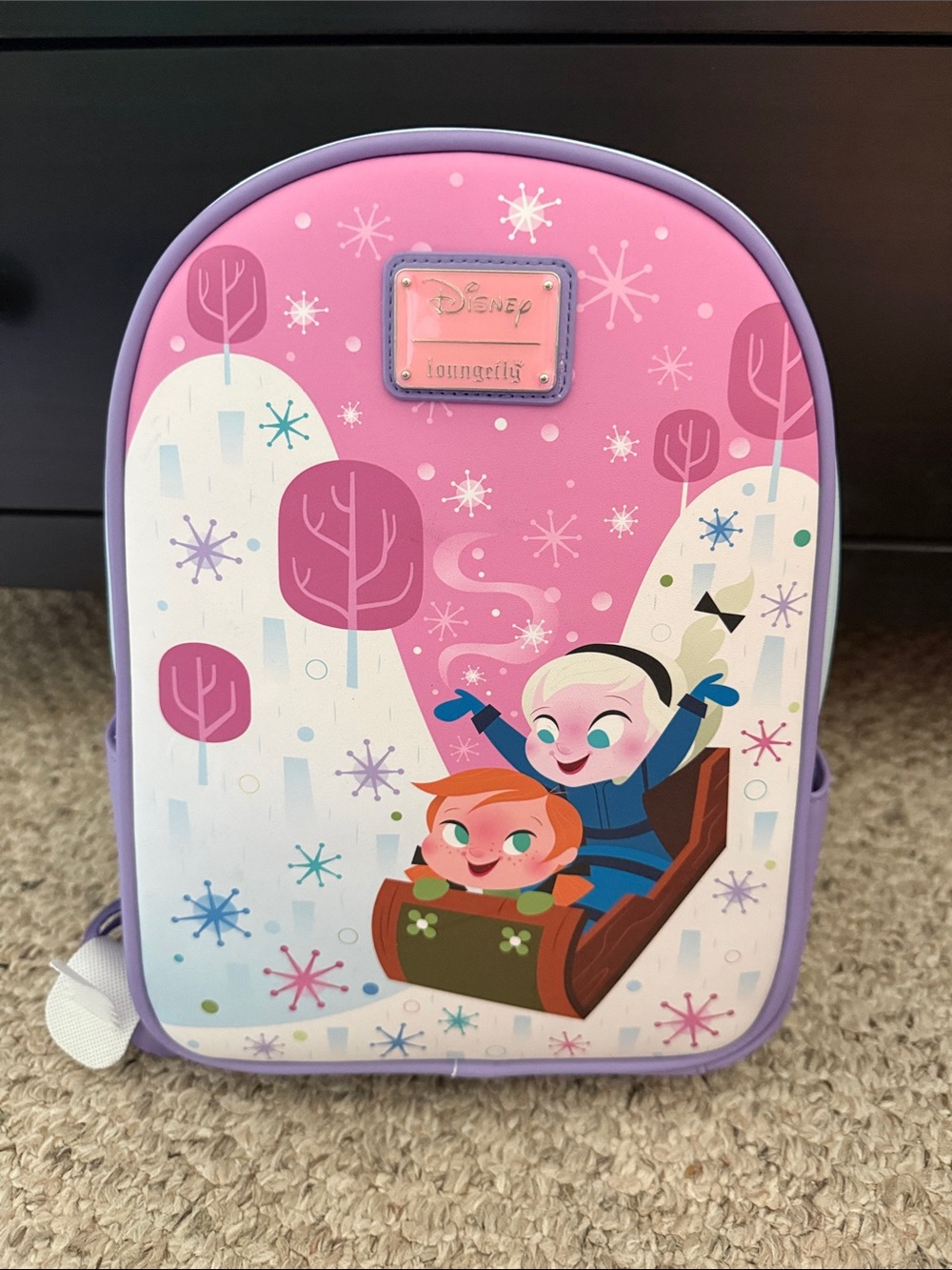 Loungefly Pink and Purple Frozen Snow Sled Kids Backpack
